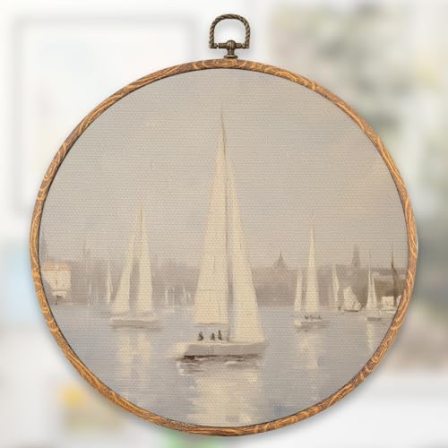 Vintage Sailboat Round Wall Art Decor, Landscape Round Wall Art 10x10Inch - color: Sailboat