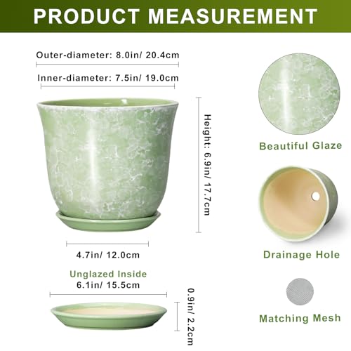 Ceramic Planter - 8 Inch Plant Pot for Indoor, Green - color: Gemstone Apple Green, size: 8 Inch