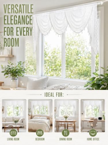 Molaxhome White Lace Window Valance Curtains Swag Victorian Gothic Style - color: White, size: 98.4"W x 41.3"L (Pack of 1)
