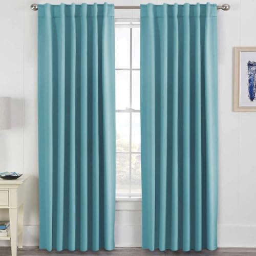 H.VERSAILTEX Blackout Curtains Thermal Insulated Window Treatment Panels Room Darkening Blackout Drapes for Living Room Back Tab/Rod Pocket Bedroom Draperies, 52 x 84 Inch, Solid Aqua, 2 Panels - color: Aqua, size: 52"W x 84"L (Pack of 2)