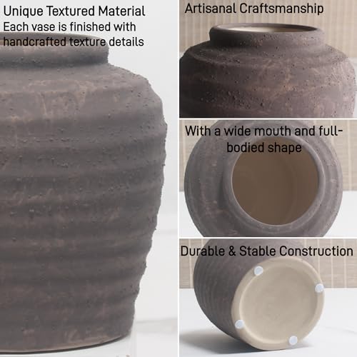 Lvases Rough Textured Brown Wabi Sabi Rustic Handmade Ceramic Decor Vase - color: Brown