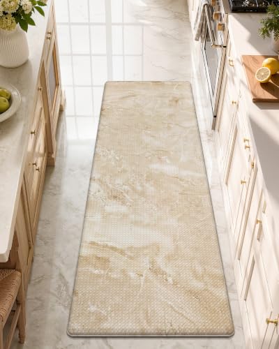 Color&Geometry Kitchen Mats for Floor 24x59 Cream/Beige Marble Design