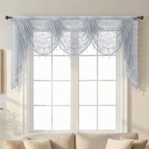 Molaxhome Grey Lace Window Valance Curtains Swag Victorian Gothic Style - color: Grey, size: 98.4"W x 41.3"L (Pack of 1)