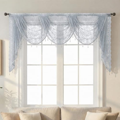 Molaxhome Grey Lace Window Valance Curtains Swag Victorian Gothic Style - color: Grey, size: 98.4"W x 41.3"L (Pack of 1)