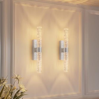 camuucci Battery Operated Wall Sconces Set of 2, Rechargeable Wall Lights - color: Silver, size: 15.3 Inches