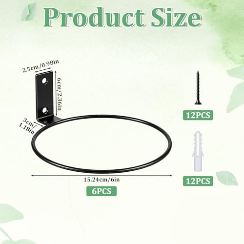 12 Pack 6 Inch Wall Plant Holder, Indoor Metal Plant Hanger Wall Mount Plant Holder Flower Pot Holder Ring, Black