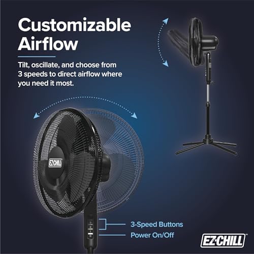EZ-CHILL 16" Oscillating Pedestal Fan with Folding Base - Black - color: Black