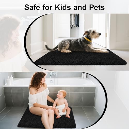 Black Bathroom Rugs Non Slip 36"x24",Absorbent Bath Mat Quick Dry - color: Black, size: 36" x 24" (Rectangular)