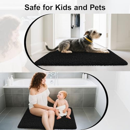 Black Bathroom Rugs Non Slip 36"x24",Absorbent Bath Mat Quick Dry - color: Black, size: 36" x 24" (Rectangular)