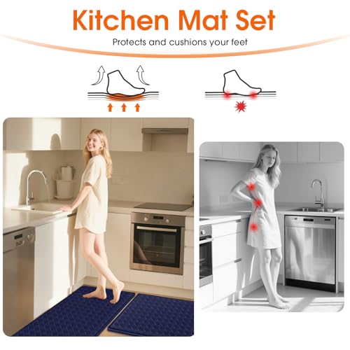 TranquilRelax Kitchen Mats, Cushioned Mats with Extra-Long Runner, Blue - color: Blue, size: 2-Piece | 30"+71" | Standard