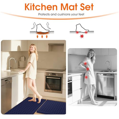 TranquilRelax Kitchen Mats, Cushioned Mats with Extra-Long Runner, Blue - color: Blue, size: 2-Piece | 30"+71" | Standard