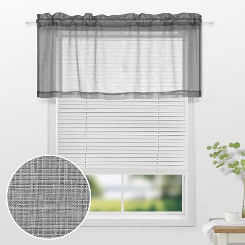 KOUFALL Gray Valances for Windows,Sheer Linen Look Valance Curtains for Kitchen Bathroom Living Room,Charcoal Dark Grey,18 Inch Length - color: Dark Grey