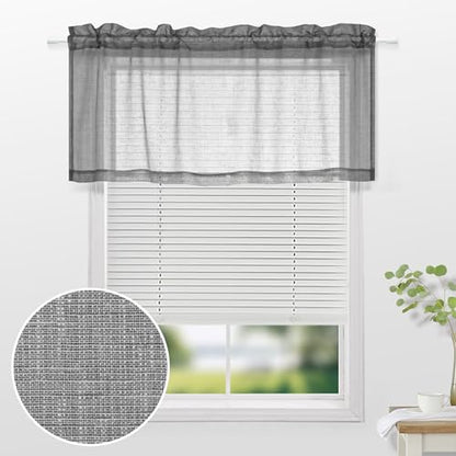 KOUFALL Gray Valances for Windows,Sheer Linen Look Valance Curtains for Kitchen Bathroom Living Room,Charcoal Dark Grey,18 Inch Length - color: Dark Grey
