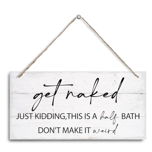 Funny Bathroom Decor, Get Naked Sign, Rustic Wooden Hanging Wall Plaque, Half Bath and Guest Restroom Wall Art, Modern Farmhouse Toilet Decoration, Humorous Bathroom Wall Decor for Home - color: Color 03
