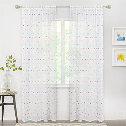 MYSKY HOME Rainbow Pom Pom Curtains for Kids Bedroom 72 Inch Long 2 Panels - color: Rainbow Pom Pom, size: 36"W x 72"L (Pack of 2)
