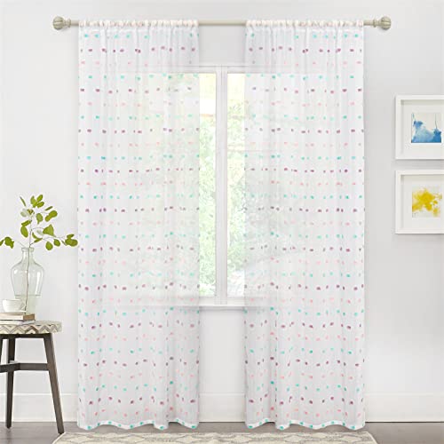 MYSKY HOME Rainbow Pom Pom Curtains for Living Room 84 Inch Long 2 Panels - color: Rainbow Pom Pom, size: 36"W x 84"L (Pack of 2)