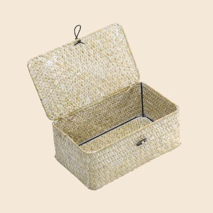 Nonam Small Wicker Basket with Lid,Seagrass Shelf Storage Basket,White - color: S-White