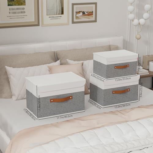 Yawinhe Fabric Storage Boxes with Lids,White/Grey,15.0x9.8x9.8in,5-Pack - color: White/Grey, size: L/(5 Pack)