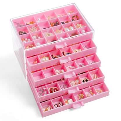 EYUFONG Earring Storage Box Organizer 5 Drawers with 120 Small Compartments - color: Pink