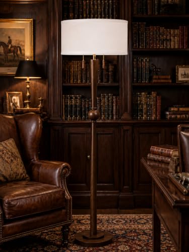 MOFFE Solid Wood Floor Lamp for Living Room,Pull Chains Standing Lamp - color: Espresso Walnut