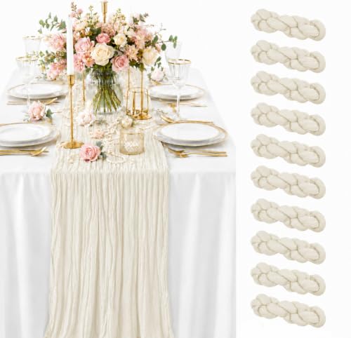 12 Pack Beige Cheesecloth Table Runners, 35 x 120 Inch Boho Gauze Table Runner, Soft Sheer Wrinkled Rustic Fabric Runner for Wedding Reception, Bridal Shower, Baby Shower, Farmhouse Table Decor - color: Beige, size: 12 pcs 35*120 Inch