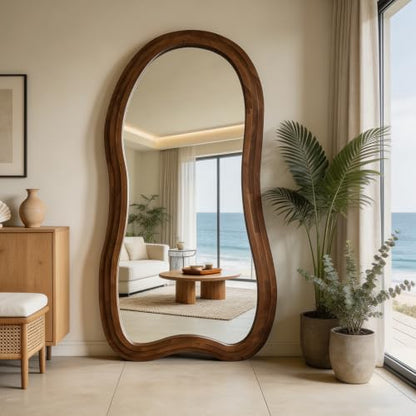 71"x33.5" Irregular Full Length Mirror with 3-Layer Wood Frame - color: Walnut, size: 71"L x 33.5"W