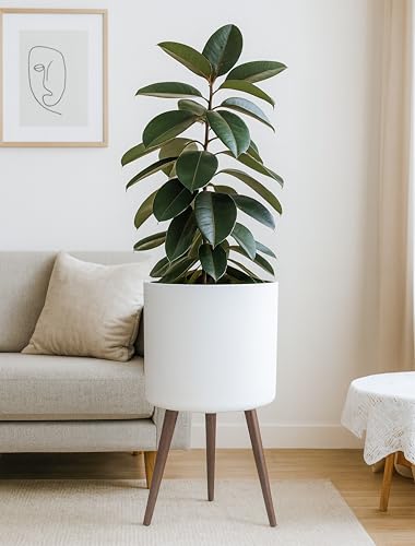 D'vine Dev 16 Inch Planter Pot with Wood Stand, White, 88-O-E-1 - color: Matte White, size: XX-Large