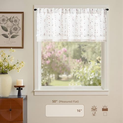 jinchan Kitchen Valance Curtain Double Layers, 50x16, 1 Panel, Amber Bloom - color: Double | Dottie Amber Bloom, size: 50"W x 16"L (Pack of 1)