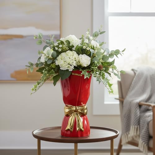 Red Ceramic Vase for Flower, 11 Inch, Bow - color: Red, size: 11 inch
