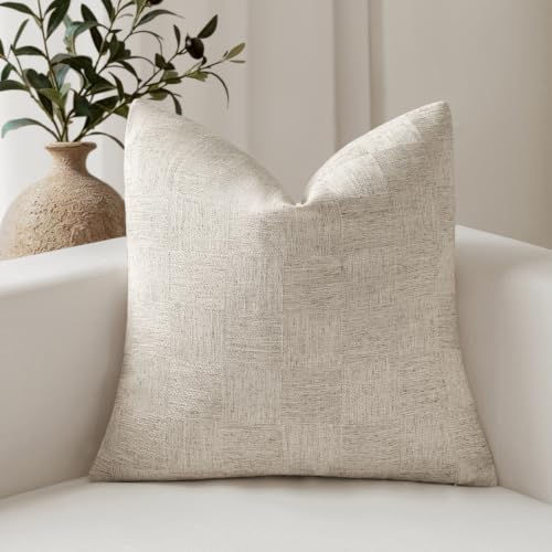 FIOUOVO Decorative Neutral Check Throw Pillow Covers 24x24, Linen Check - color: Linen Check, size: 24" x 24" (Pack of 1)