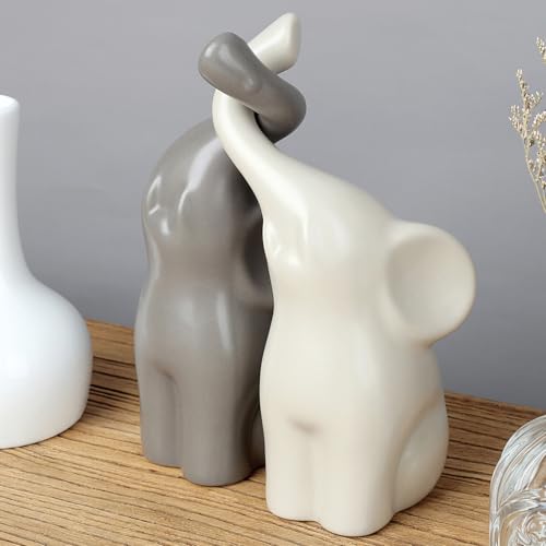 QINJIEJIE Elephant Statue Figurines 14th Ivory for Women - color: Beige & Grey