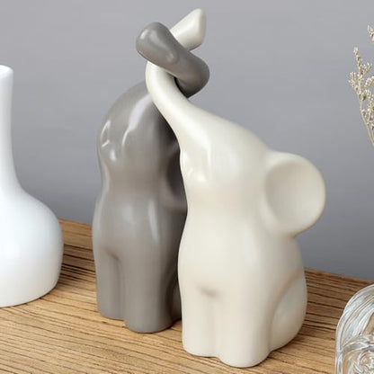 QINJIEJIE Elephant Statue Figurines 14th Ivory for Women - color: Beige & Grey