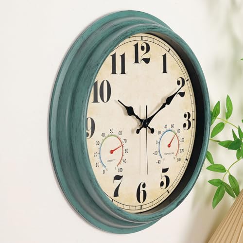 zyzamay 16 Inch Outdoor Clock with Thermometer and Hygrometer, Green - color: 16 Th Green