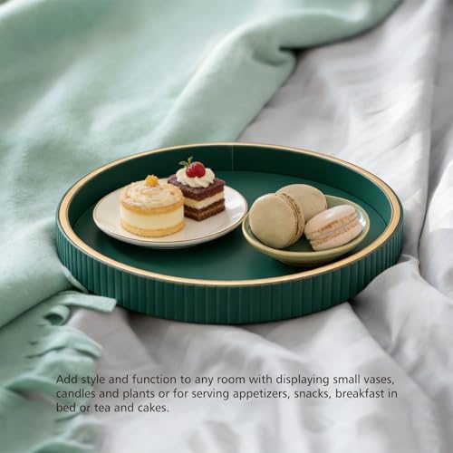 SANZIE Leather Tray Desktop Storage Organizer, Round Valet Tray, Green - color: Green Disc