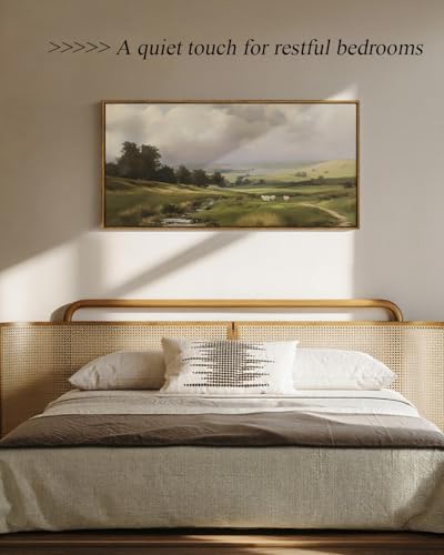 ARPEOTCY Extra Large Framed Wall Art, Lamb Sheep Farmhouse Decor, 20x40inch - color: Lamb Hillside, size: 40"L x 20"W