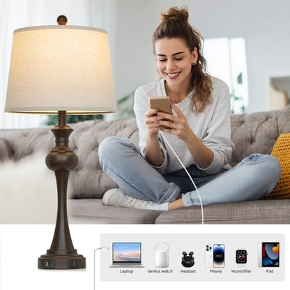 Cinyirong Brown Touch Table Lamps,28.75" Tall Bedside Lamps with USB C+A Ports, 3-Way Dimmable Table Lamp, Nightstand Lamps for Bedroom, Living Room，Brown Lamps with Beige Lampshade, Bulb Included - color: Brown-1pack