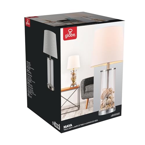Globe Electric 67155 Maya 21" Fillable Table Lamp, Clear Glass and Steel Base, White Fabric Shade - color: Steel, Clear