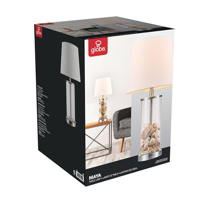 Globe Electric 67155 Maya 21" Fillable Table Lamp, Clear Glass and Steel Base, White Fabric Shade - color: Steel, Clear