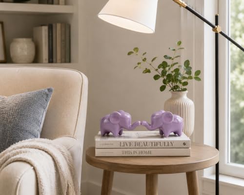 4 Inch Purple Ceramic Elephant Figurines Set of 2 - color: Purple