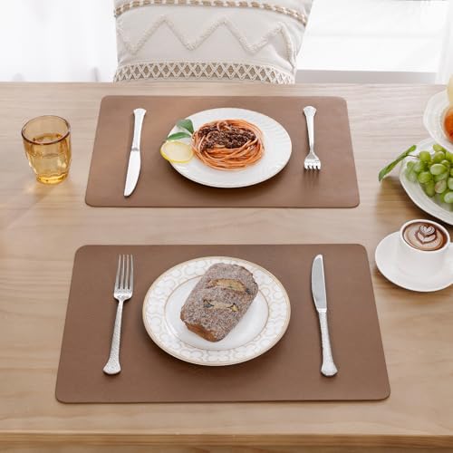 SHACOS Faux Leather Placemats Set of 8 Place Mats Table Mats, Camel Brown - color: Camel Brown