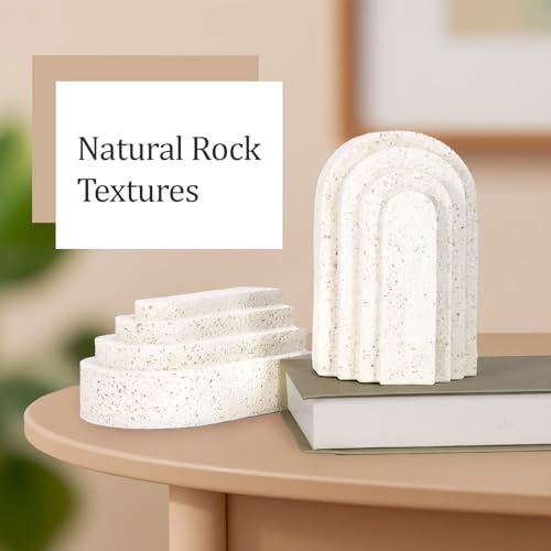 Heavy Duty Resin Bookends for Shelves - Modern Layered Arch Design, Aesthetic Home Decor,Stylish Decorative Book Ends