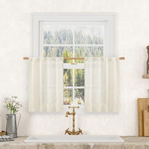 LAMIT Short Kitchen Linen Curtains 24 Inch Length for Small Windows - color: Natural, size: 25"W x 24"L (Pack of 2)