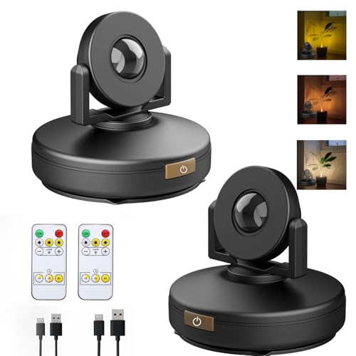 2Pack Rechargeable Battery LED Spotlight Indoor, Wireless Mini Art Accent Spot Lights with Remote Control Dimmable & Timer, Dimmable Uplight for Plants Display Painting Dartboard Portrait Closet - color: Black