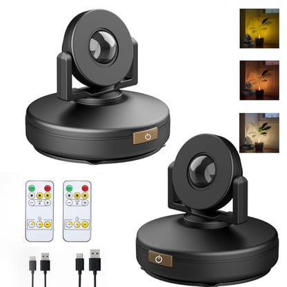 2Pack Rechargeable Battery LED Spotlight Indoor, Wireless Mini Art Accent Spot Lights with Remote Control Dimmable & Timer, Dimmable Uplight for Plants Display Painting Dartboard Portrait Closet - color: Black