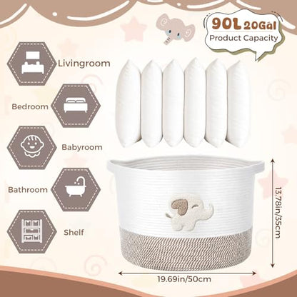 LemonRoad Large Woven Bear Basket, Cotton Rope, Elephant, Brown - color: Brown, size: Cotton Rope, style: Elephant