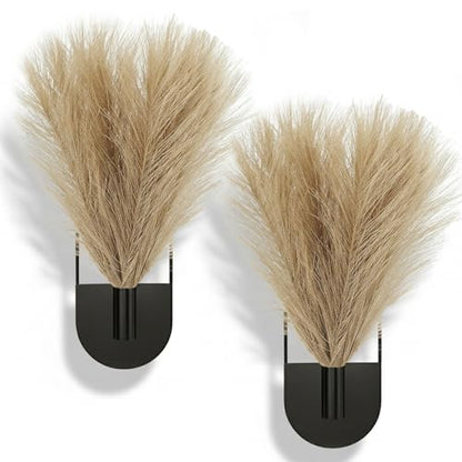2 Pcs Boho Wall Decor Hanging Planters with Artificial Pampas - color: Black - Pampas