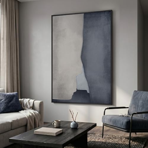 Extra Large Framed Blue Abstract Wall Art for Living Room, Vertical 40x60 - color: Grey and Beige, size: 60"L x 40"W
