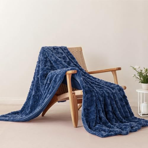 ALPHA HOME, Fluffy Polyester Throw Blanket, Throw Size, Navy - color: Navy, size: Throw