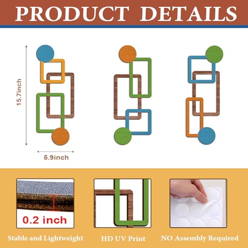 Abstract Wooden Wall Decor, Vertical Linked Geometry Design, Modern Wood Wall Art with HD UV Print, No Assembly Required