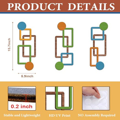 Abstract Wooden Wall Decor, Vertical Linked Geometry Design, Modern Wood Wall Art with HD UV Print, No Assembly Required